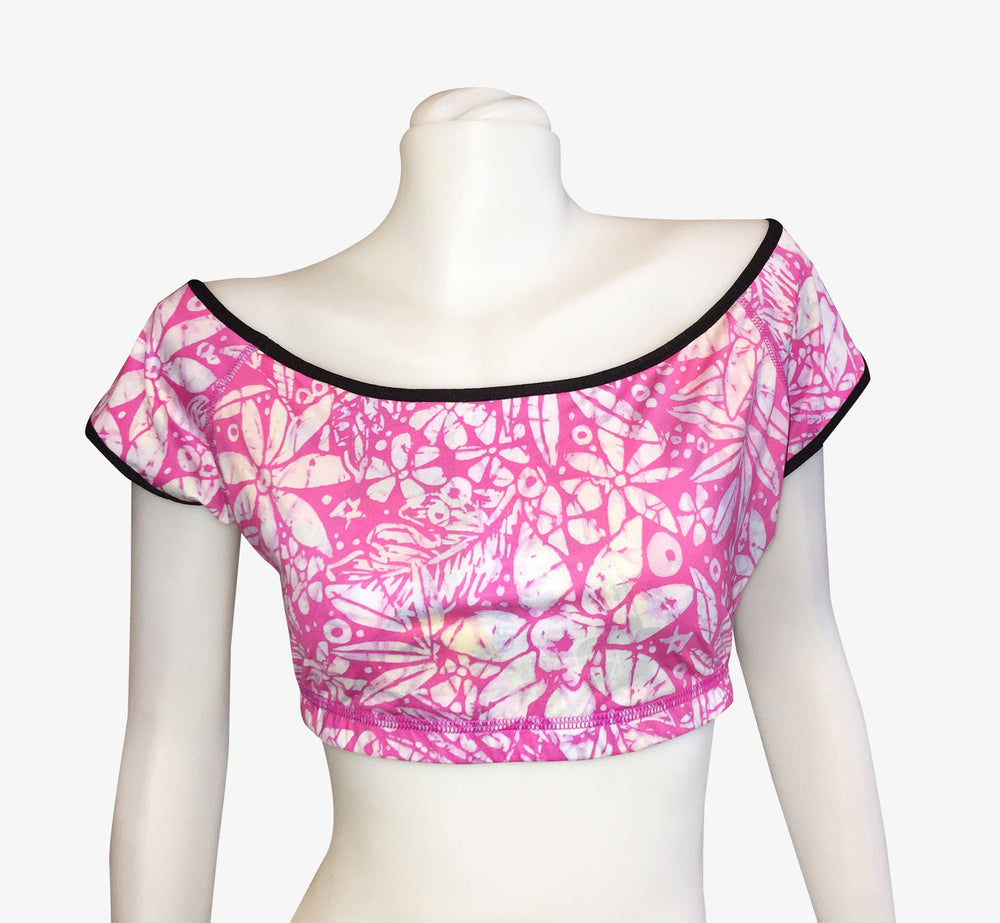 OFF THE SHOULDER CROP TOP VINTAGE PINK HAWAII/PINK BATIK