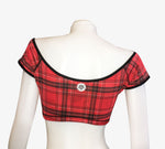 OFF THE SHOULDER CROP TOP RED GEISHA/RED PLAID