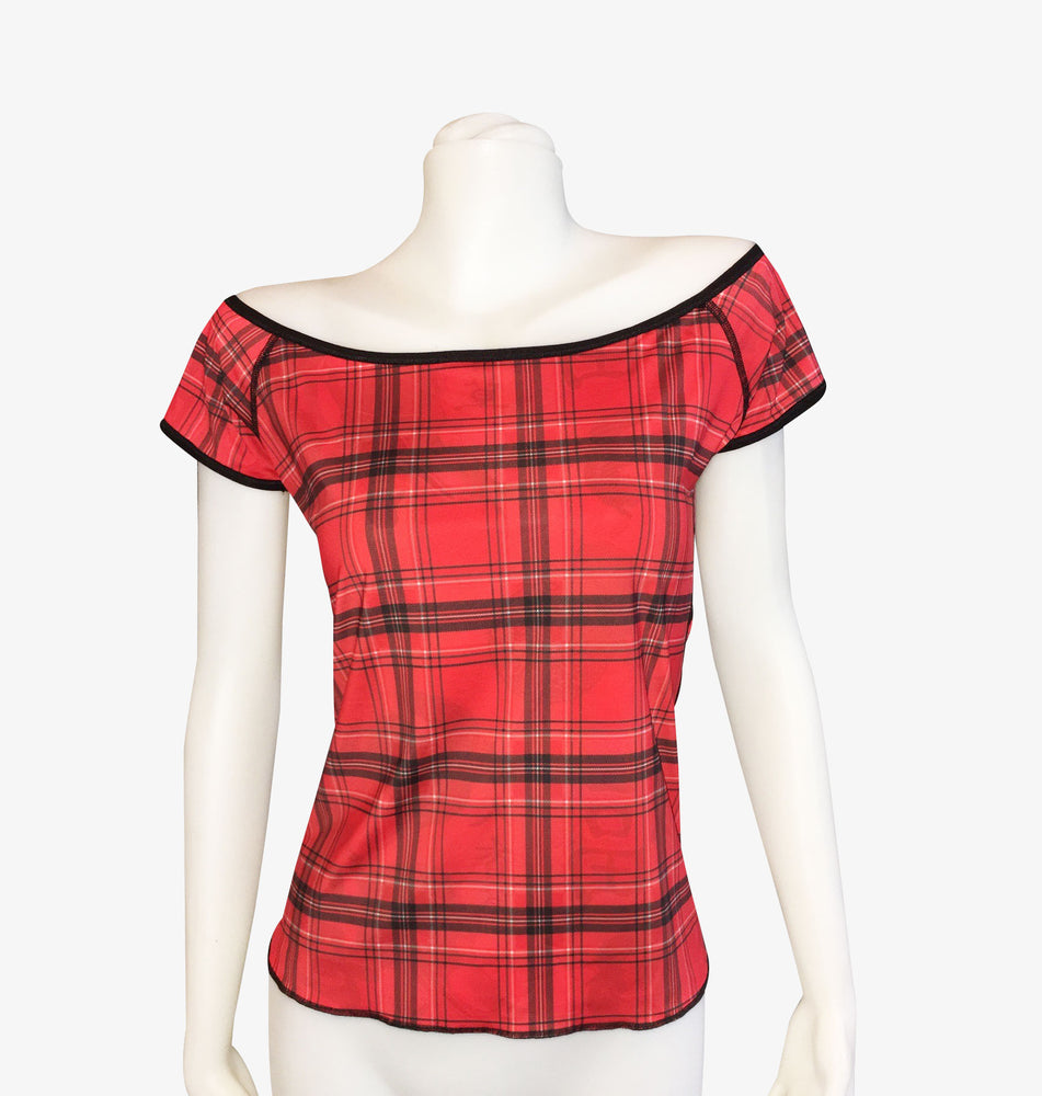OFF THE SHOULDER TOP RED GEISHA/RED PLAID